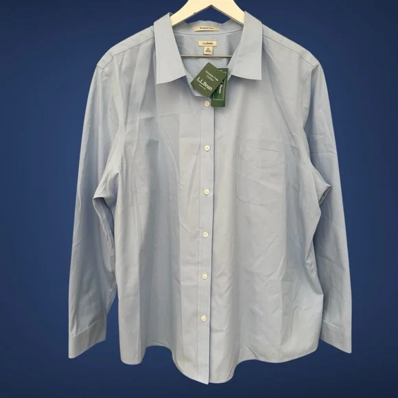 NWT L.L. Bean Oxford Wrinkle Free Washed Periwinkle Long Sleeve Shirt Women’s 3X - Picture 1 of 13